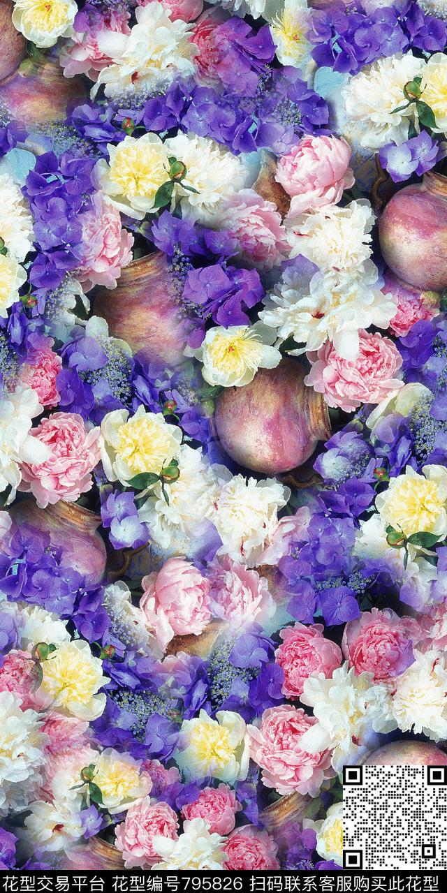 百合大花花卉数码印花华亿平台下载（图片编号: 795826） - 瓦栏（Walan）