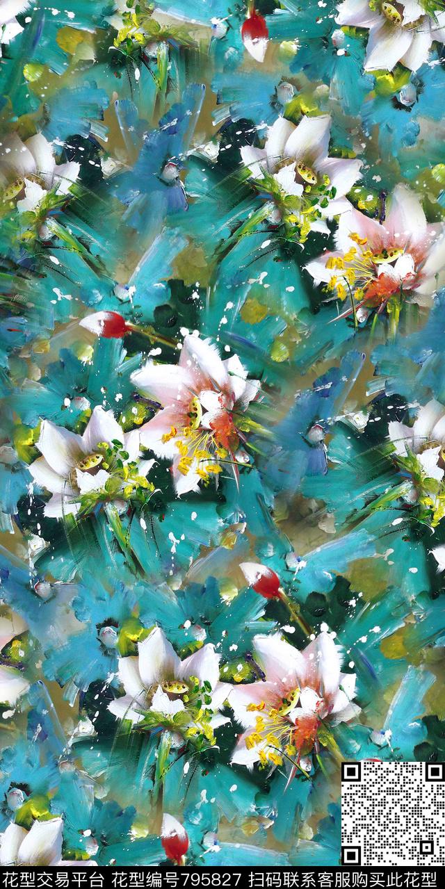 百合大花花卉数码印花华亿平台下载（图片编号: 795827） - 瓦栏（Walan）