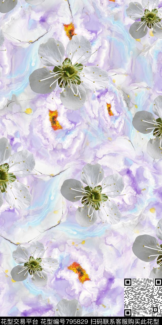 水墨大花小碎花数码印花华亿平台下载（图片编号: 795829） - 瓦栏（Walan）