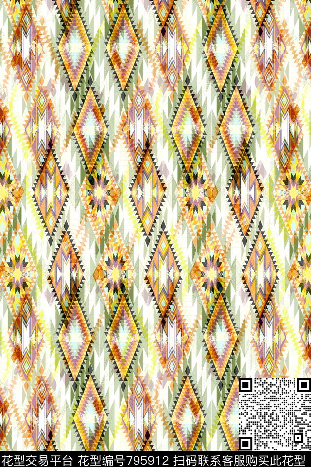 色块菱形不规则几何传统印花华亿平台下载（图片编号: 795912） - 瓦栏（Walan）