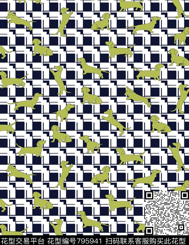 几何动物狗传统印花华亿平台下载（图片编号: 795941） - 瓦栏（Walan）