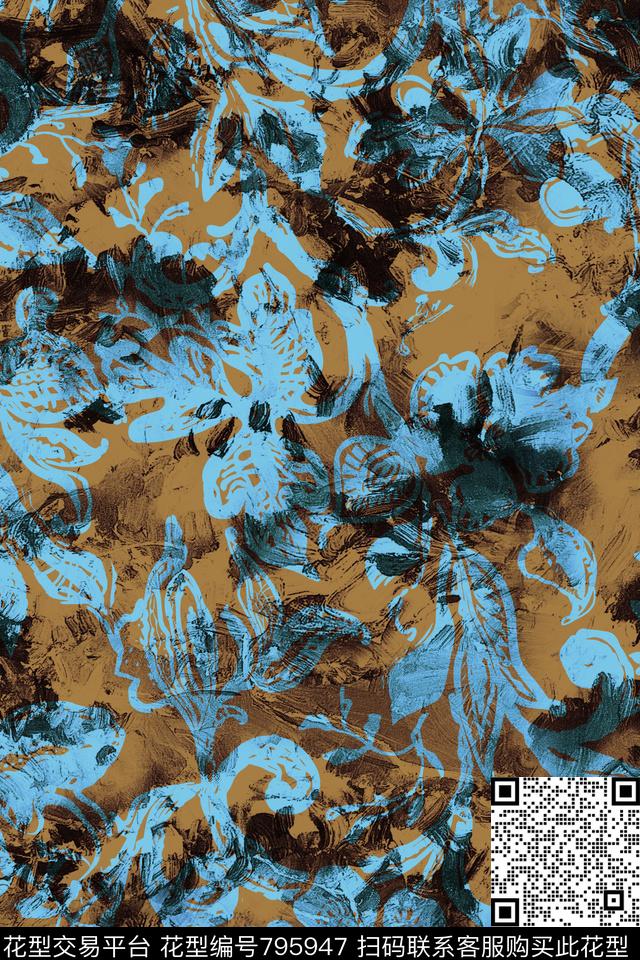 纹理笔触油画数码印花华亿平台下载（图片编号: 795947） - 瓦栏（Walan）