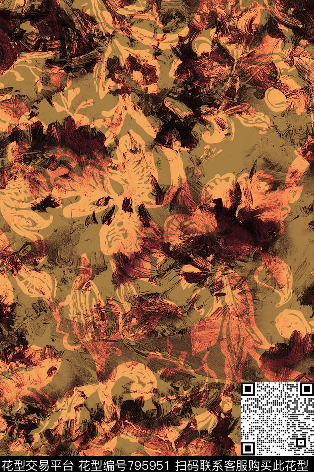 纹理笔触油画数码印花华亿平台下载（图片编号: 795951） - 瓦栏（Walan）