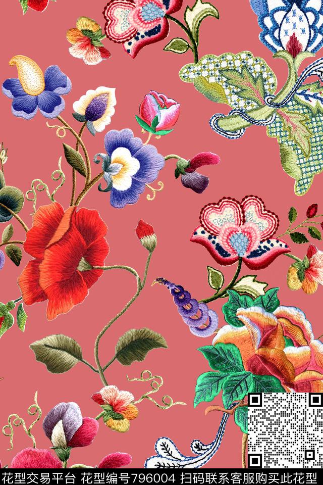 民族风刺绣花卉数码印花华亿平台下载（图片编号: 796004） - 瓦栏（Walan）
