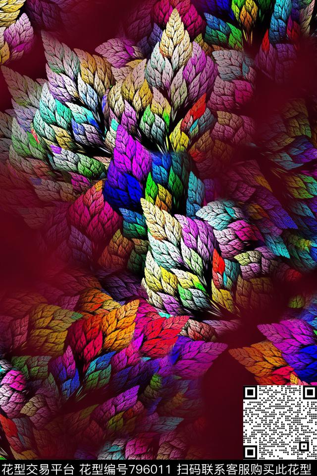 抽象分形羽毛数码印花华亿平台下载（图片编号: 796011） - 瓦栏（Walan）
