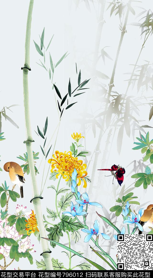 中国风工笔国画数码印花华亿平台下载（图片编号: 796012） - 瓦栏（Walan）