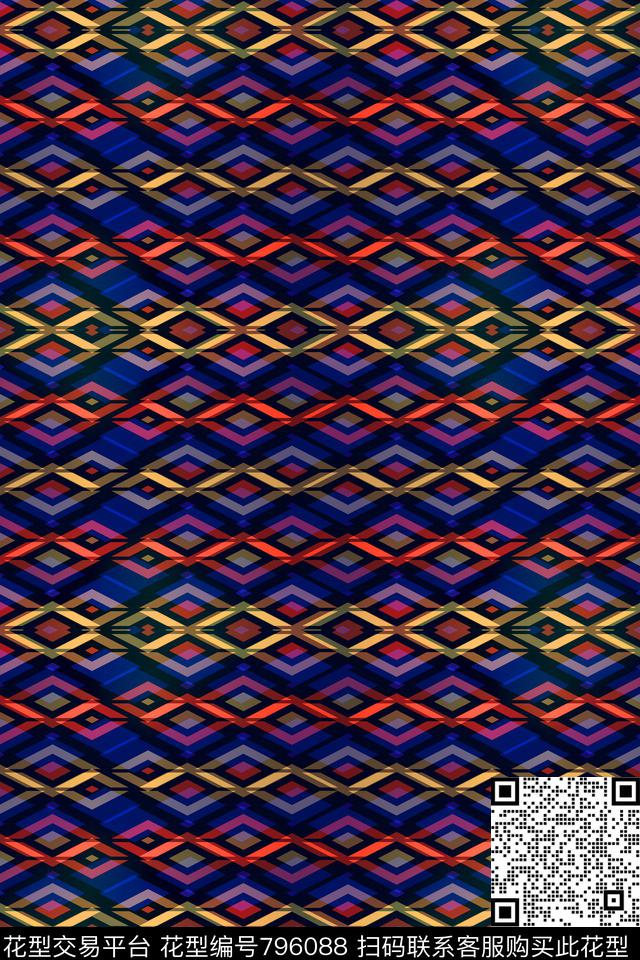小方块不规则几何菱形传统印花华亿平台下载（图片编号: 796088） - 瓦栏（Walan）