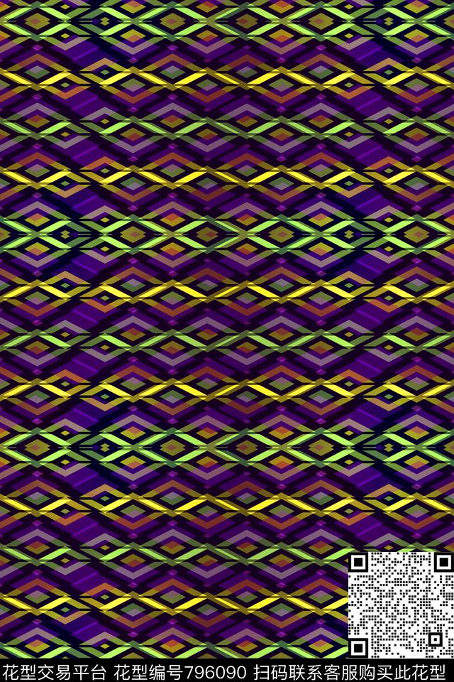 小方块不规则几何菱形传统印花华亿平台下载（图片编号: 796090） - 瓦栏（Walan）