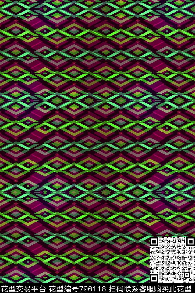 小方块不规则几何菱形传统印花华亿平台下载（图片编号: 796116） - 瓦栏（Walan）