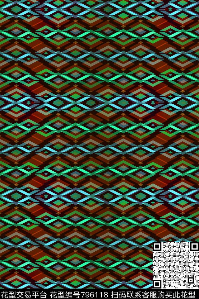 小方块不规则几何菱形传统印花华亿平台下载（图片编号: 796118） - 瓦栏（Walan）