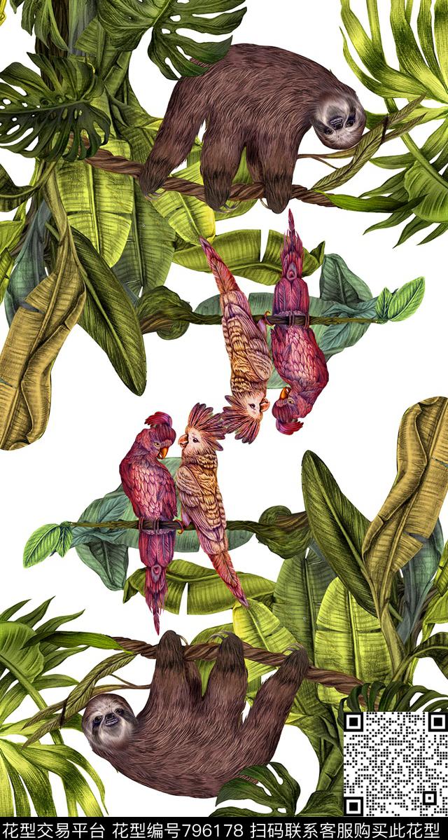 艺术风格棕榈叶热带数码印花华亿平台下载（图片编号: 796178） - 瓦栏（Walan）