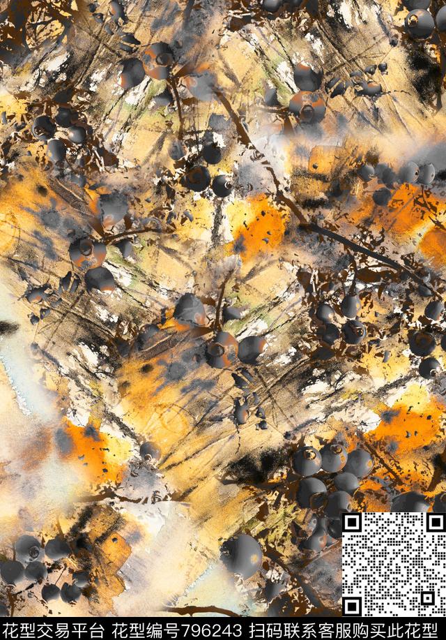 抽象琵琶手绘数码印花华亿平台下载（图片编号: 796243） - 瓦栏（Walan）