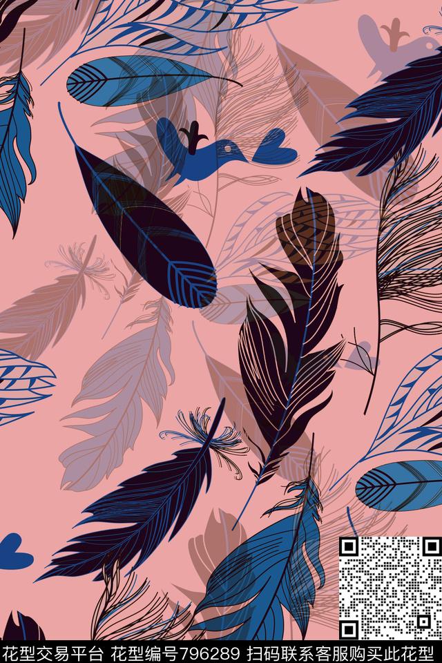 花鸟昆虫羽毛传统印花华亿平台下载（图片编号: 796289） - 瓦栏（Walan）