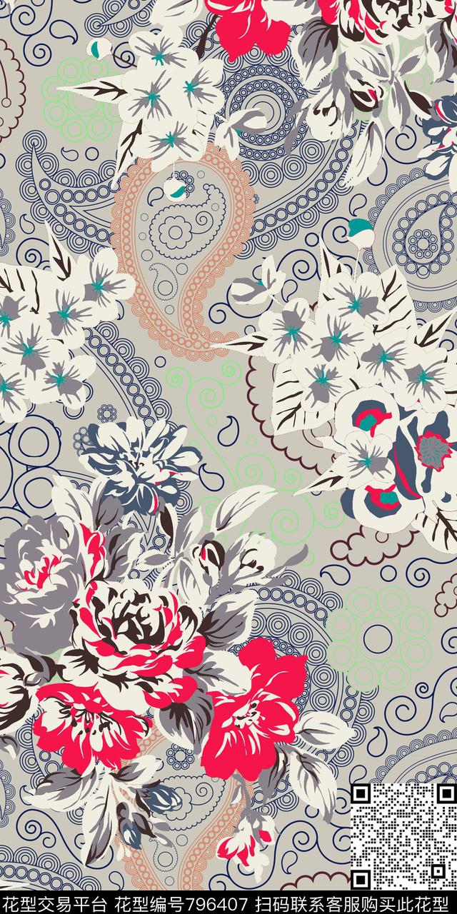 花卉乱花满版花传统印花华亿平台下载（图片编号: 796407） - 瓦栏（Walan）