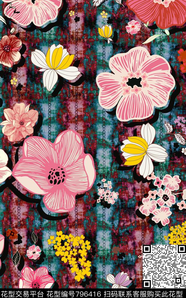 花卉线条肌理传统印花华亿平台下载（图片编号: 796416） - 瓦栏（Walan）