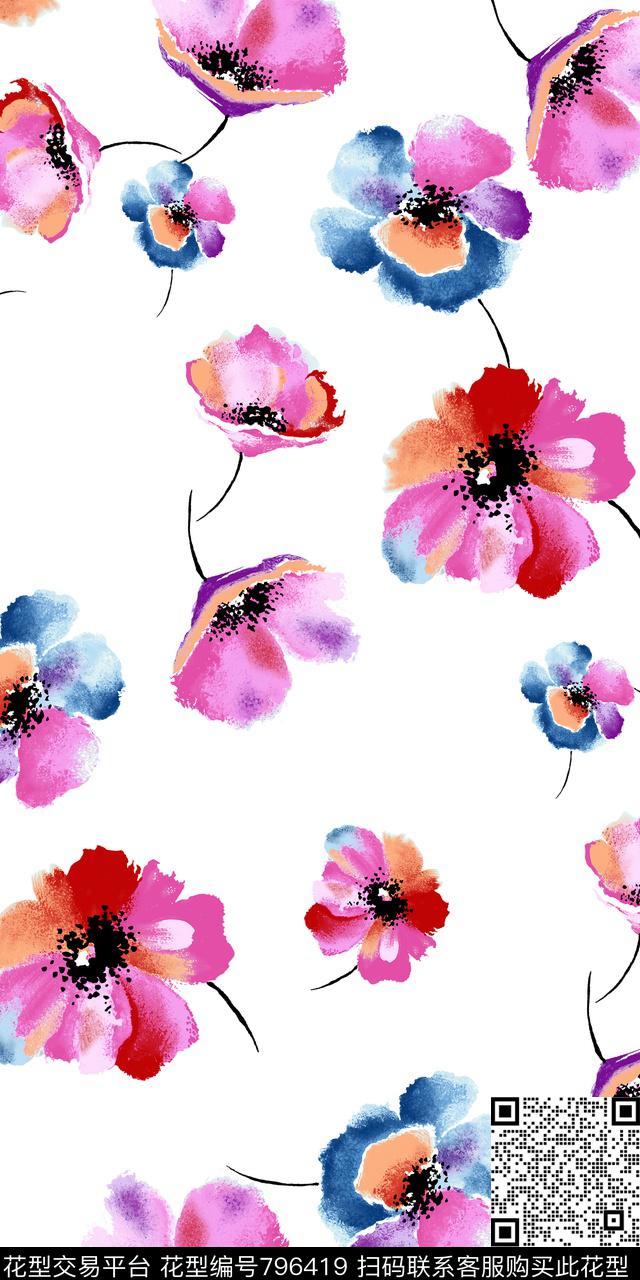 花卉乱花满版花传统印花华亿平台下载（图片编号: 796419） - 瓦栏（Walan）