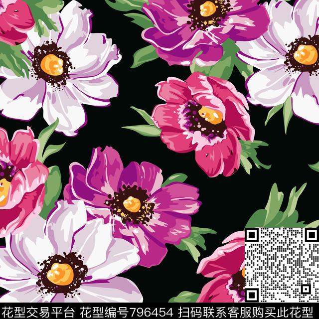 大花叶子花朵传统印花华亿平台下载（图片编号: 796454） - 瓦栏（Walan）