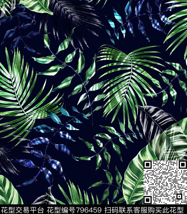 大牌棕榈叶热带数码印花华亿平台下载（图片编号: 796459） - 瓦栏（Walan）
