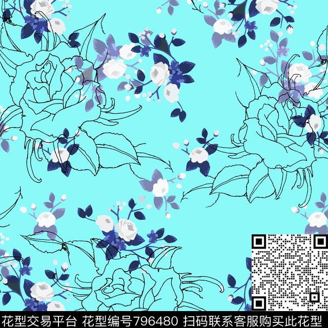 女装植物花卉手绘花卉数码印花华亿平台下载（图片编号: 796480） - 瓦栏（Walan）