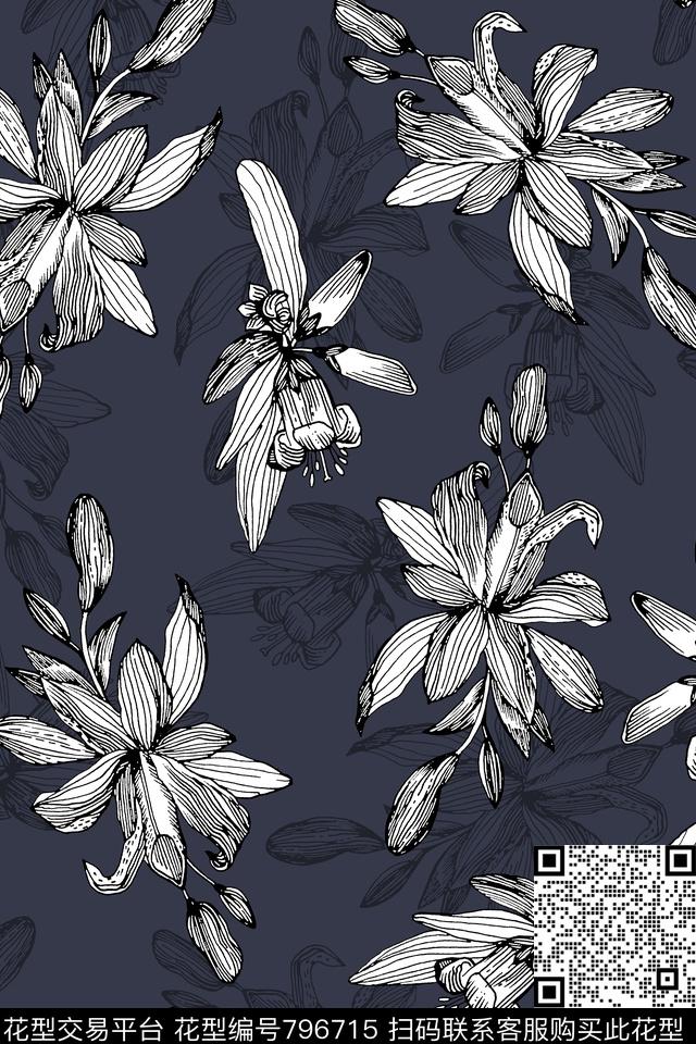 线条花卉女装华亿平台男装华亿平台传统印花华亿平台下载（图片编号: 796715） - 瓦栏（Walan）