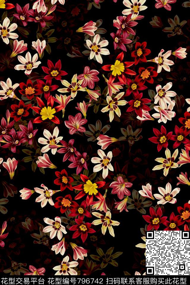 暗黑风热带花卉数码印花华亿平台下载（图片编号: 796742） - 瓦栏（Walan）