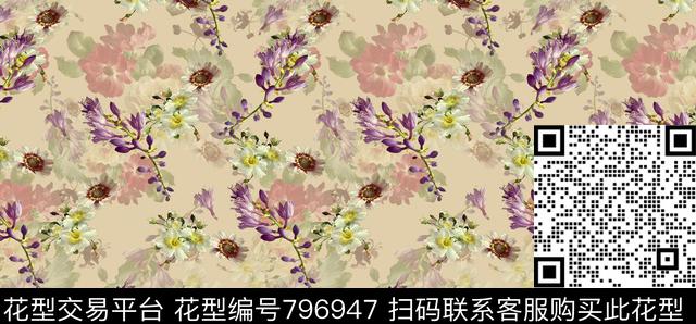 花卉花朵女装数码印花华亿平台下载（图片编号: 796947） - 瓦栏（Walan）