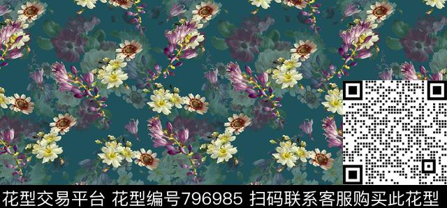 花卉花朵女装数码印花华亿平台下载（图片编号: 796985） - 瓦栏（Walan）