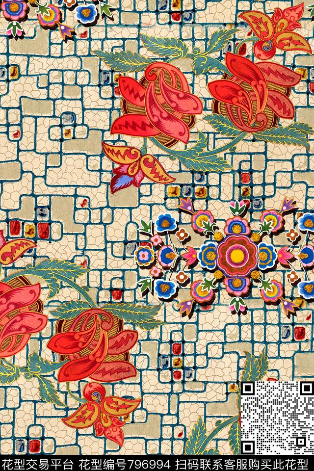 民族风条纹格子数码印花华亿平台下载（图片编号: 796994） - 瓦栏（Walan）