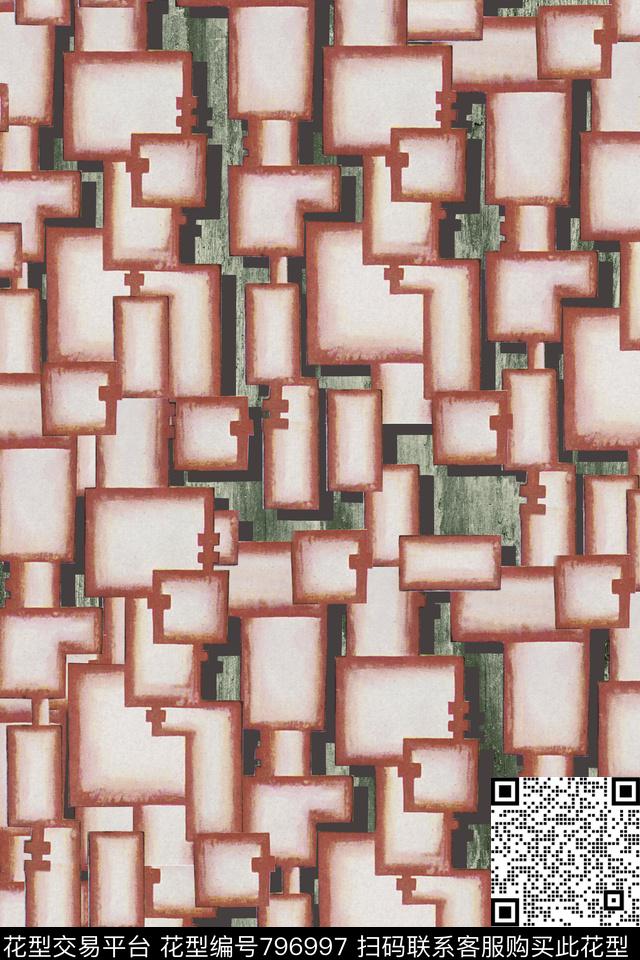 抽象几何拼接数码印花华亿平台下载（图片编号: 796997） - 瓦栏（Walan）