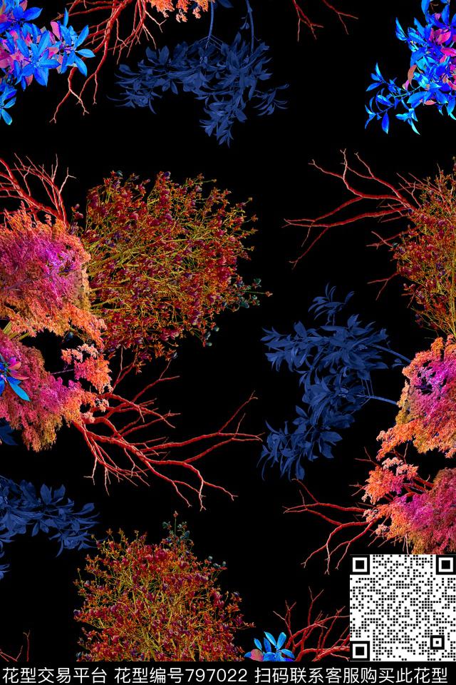 中国风小碎花树叶数码印花华亿平台下载（图片编号: 797022） - 瓦栏（Walan）