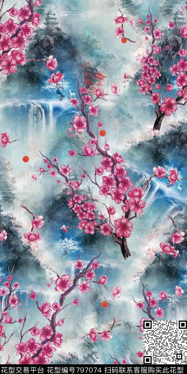 樱花梅花花卉数码印花华亿平台下载（图片编号: 797074） - 瓦栏（Walan）