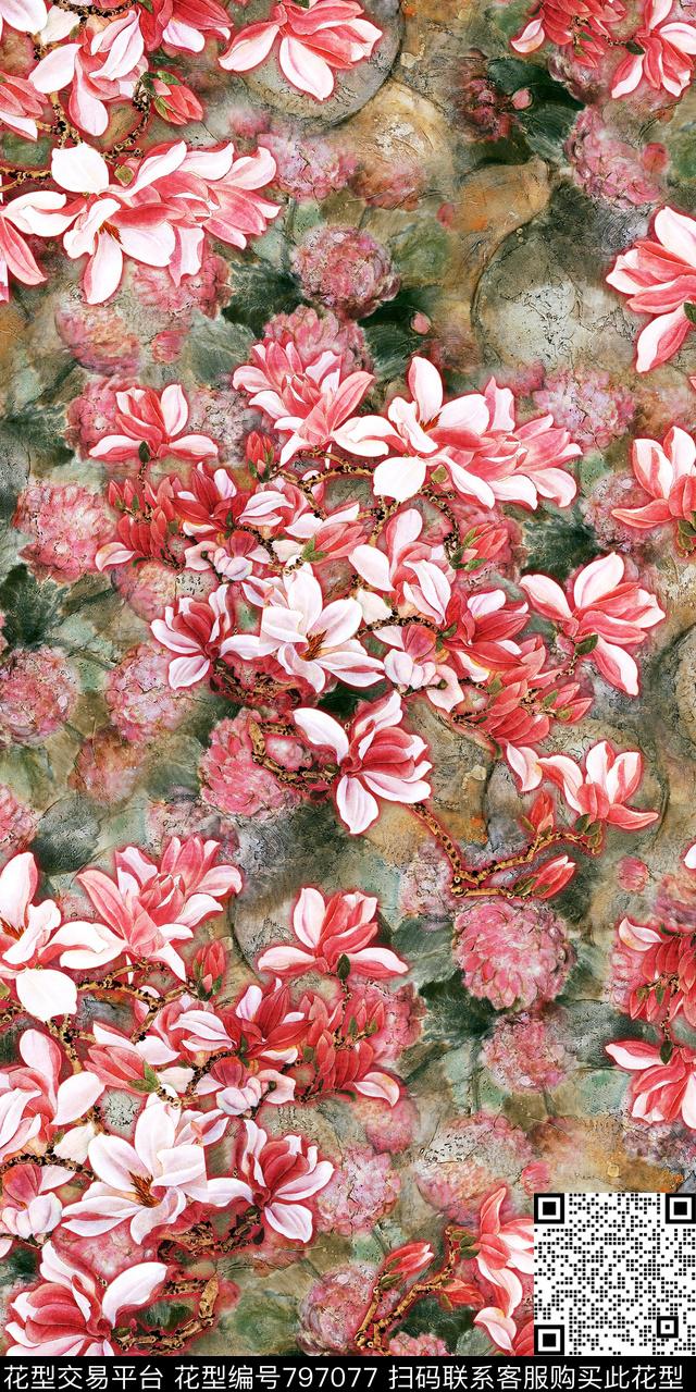 花瓣乱花花卉数码印花华亿平台下载（图片编号: 797077） - 瓦栏（Walan）