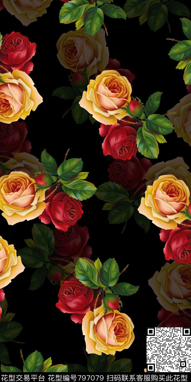 大花花卉花朵数码印花华亿平台下载（图片编号: 797079） - 瓦栏（Walan）