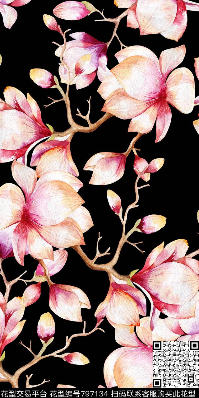 乱花大花花朵数码印花华亿平台下载（图片编号: 797134） - 瓦栏（Walan）