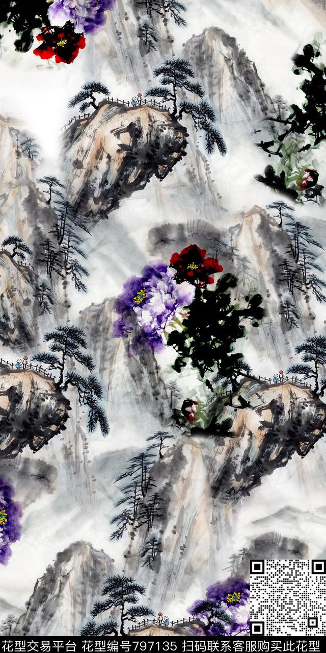 水墨数码印花华亿平台下载（图片编号: 797135） - 瓦栏（Walan）