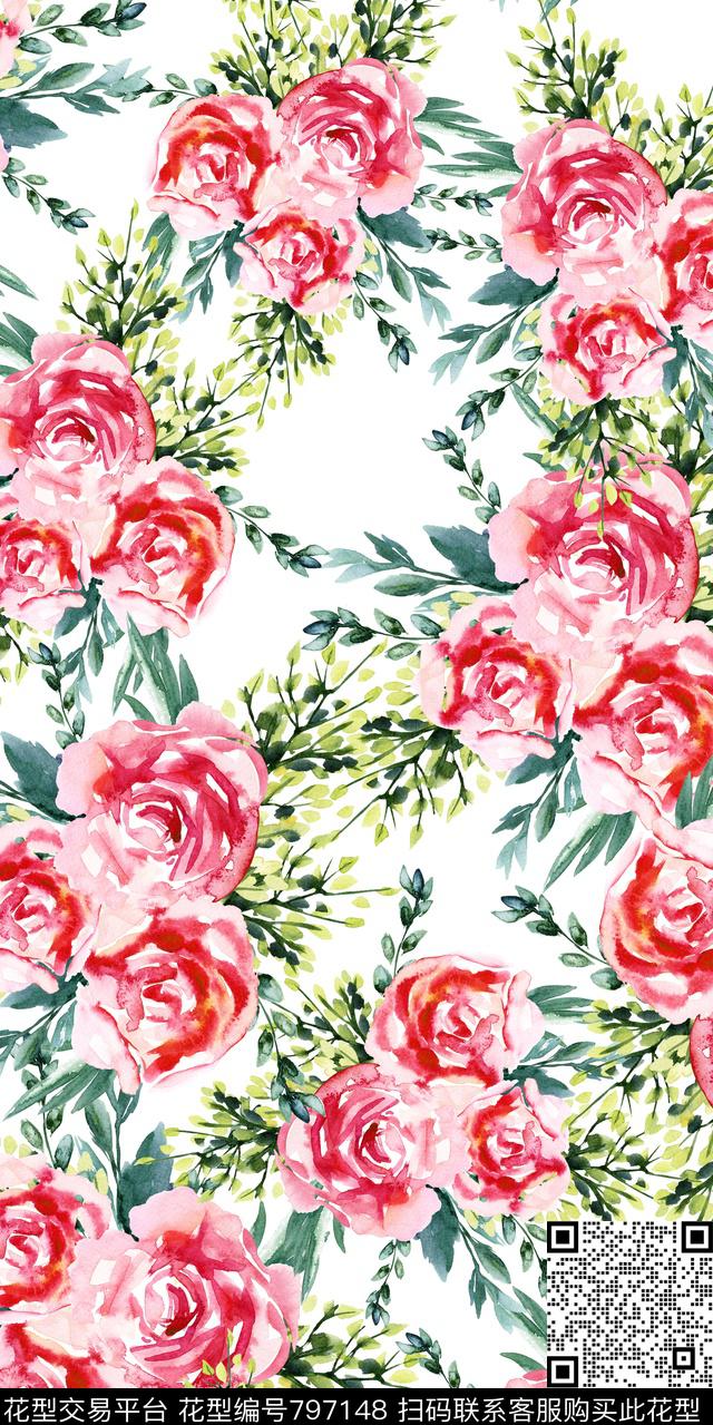 乱花大花花朵数码印花华亿平台下载（图片编号: 797148） - 瓦栏（Walan）