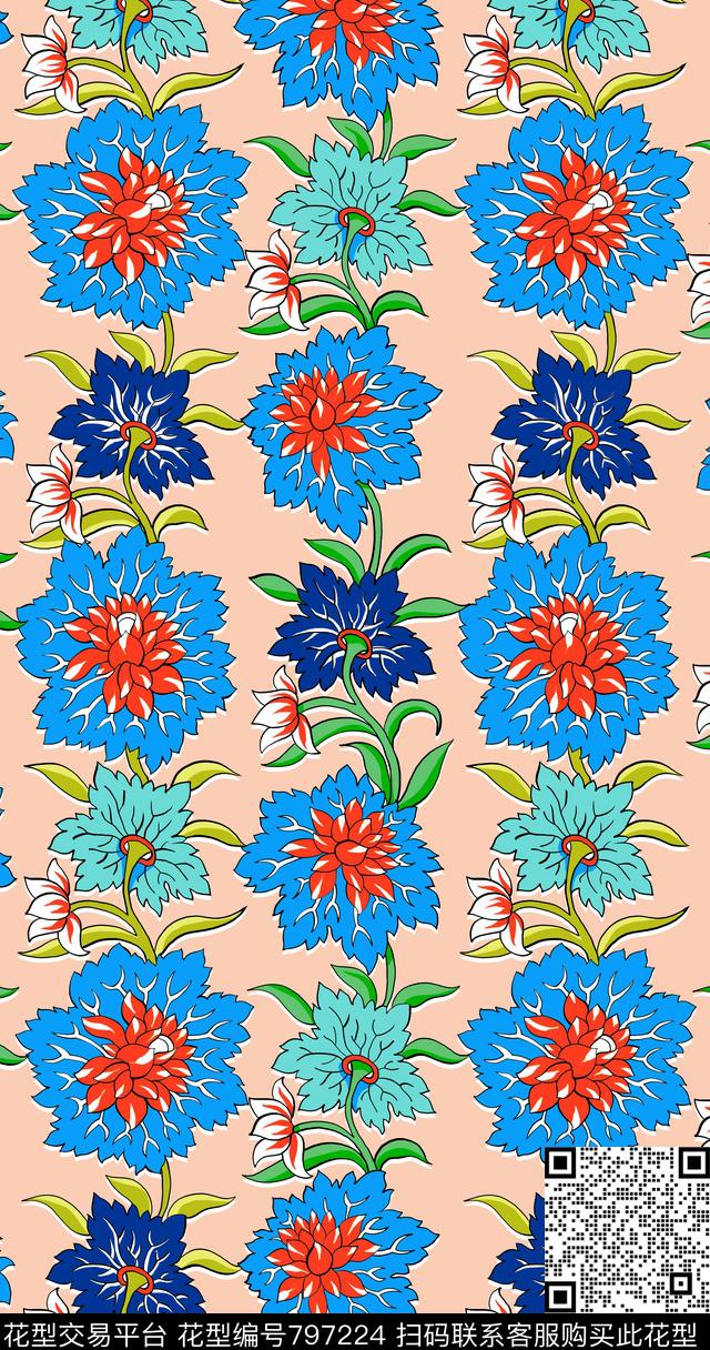 中国风东方印花工笔线条传统印花华亿平台下载（图片编号: 797224） - 瓦栏（Walan）