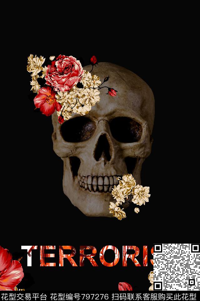 花朵英文四方连续数码印花华亿平台下载（图片编号: 797276） - 瓦栏（Walan）