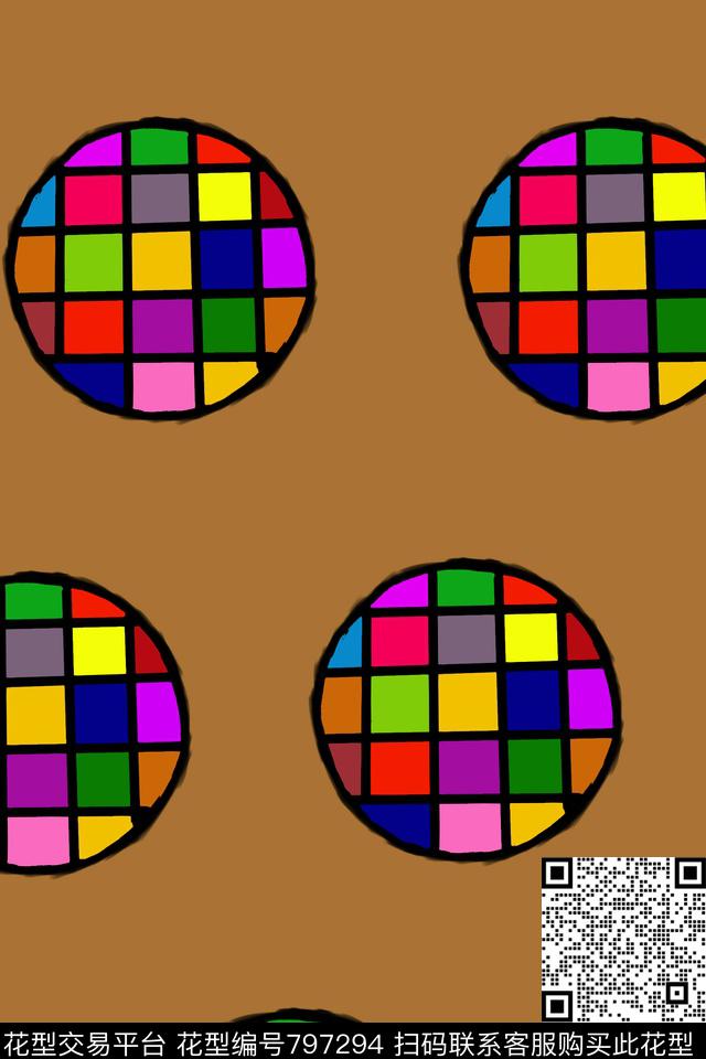 方格圆圈圆形传统印花华亿平台下载（图片编号: 797294） - 瓦栏（Walan）