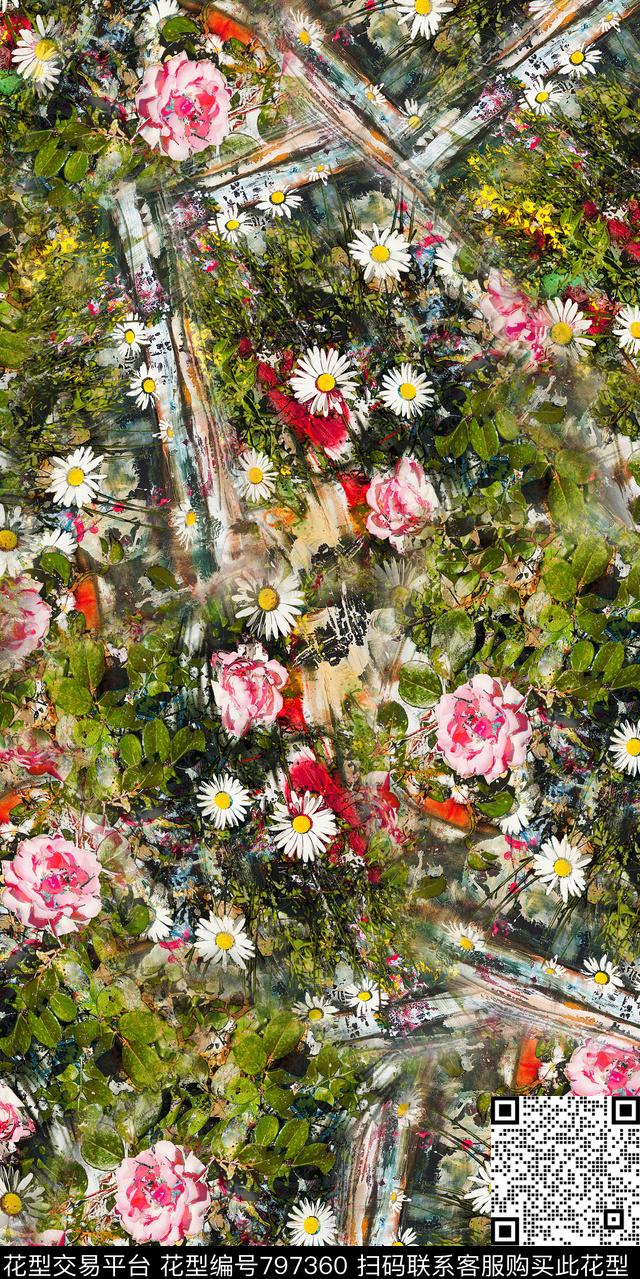 牵牛花乱花花朵数码印花华亿平台下载（图片编号: 797360） - 瓦栏（Walan）