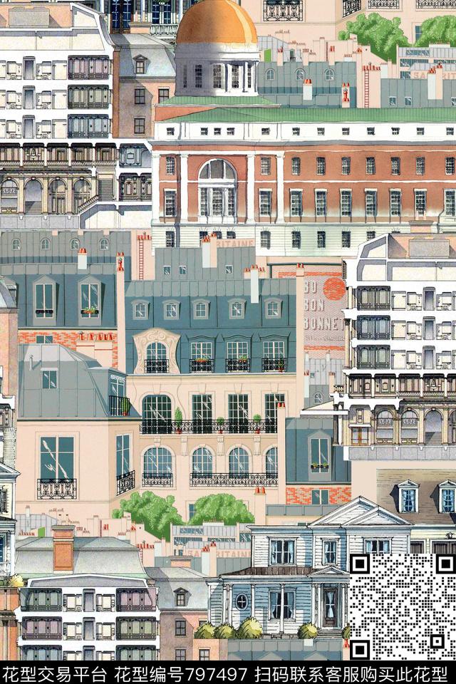 风景建筑房子数码印花华亿平台下载（图片编号: 797497） - 瓦栏（Walan）