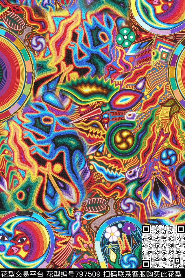 抽象几何波西米亚数码印花华亿平台下载（图片编号: 797509） - 瓦栏（Walan）