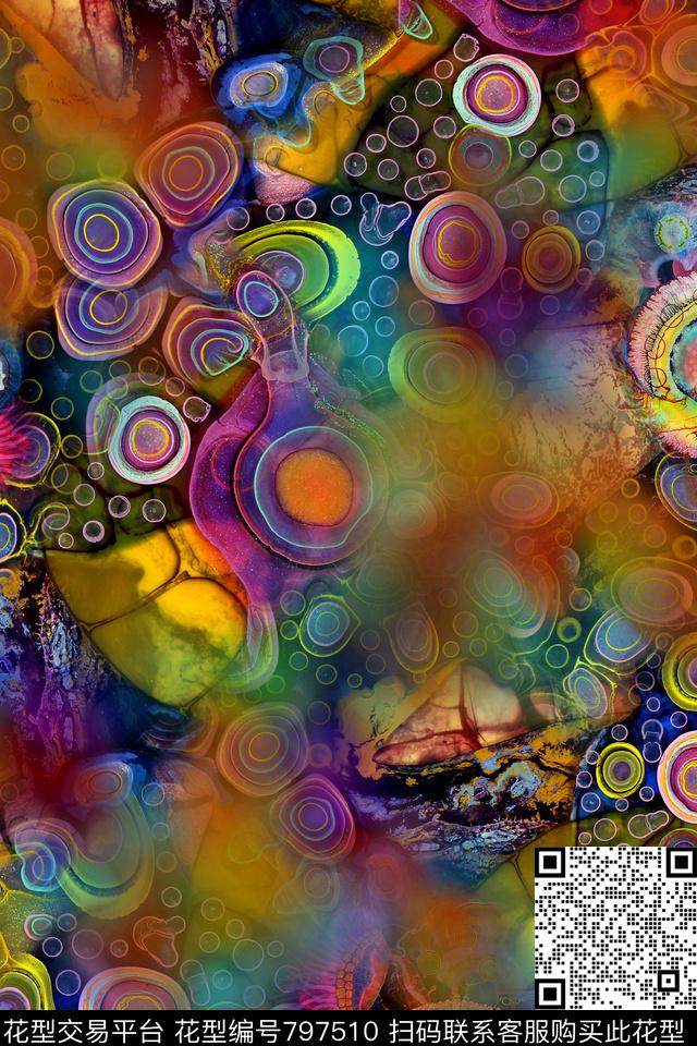 抽象圆圈几何数码印花华亿平台下载（图片编号: 797510） - 瓦栏（Walan）