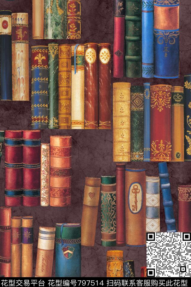 欧式书复古数码印花华亿平台下载（图片编号: 797514） - 瓦栏（Walan）