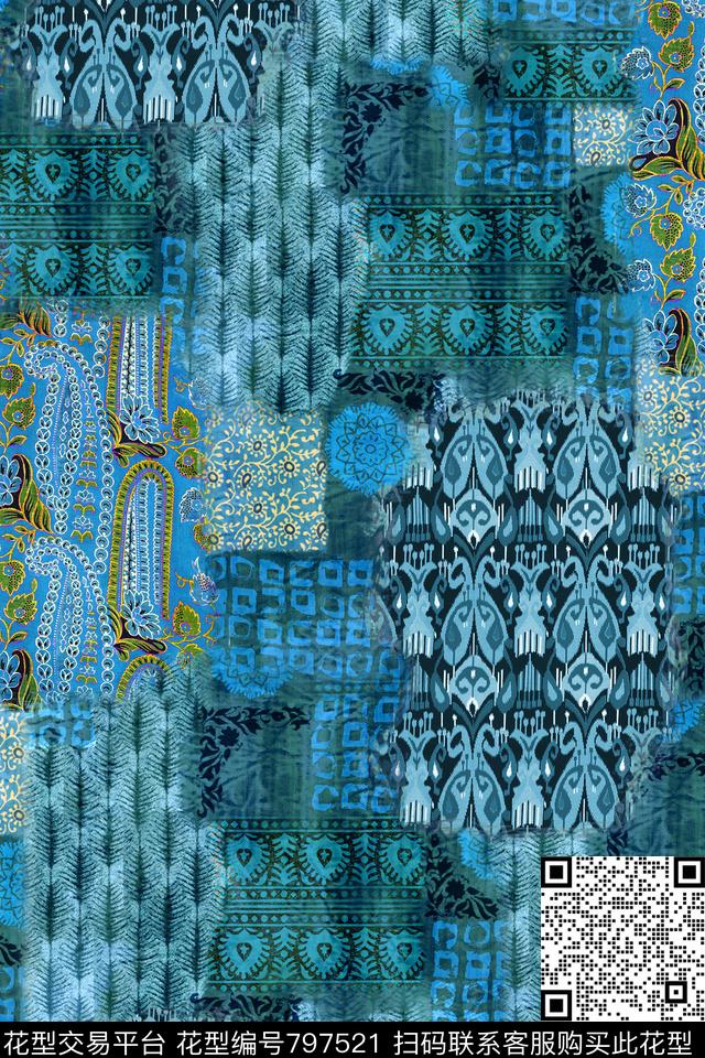 民族风肌理几何数码印花华亿平台下载（图片编号: 797521） - 瓦栏（Walan）