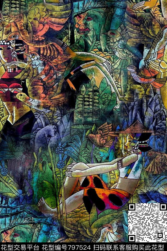 民族风肌理民族图案数码印花华亿平台下载（图片编号: 797524） - 瓦栏（Walan）