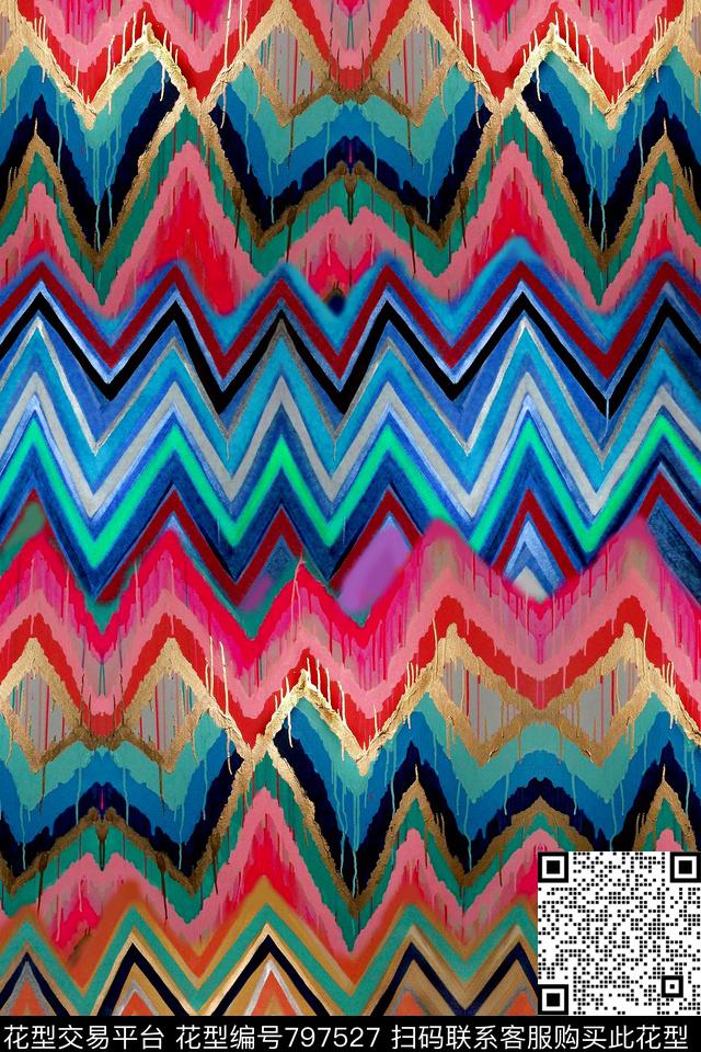 民族风条纹几何数码印花华亿平台下载（图片编号: 797527） - 瓦栏（Walan）