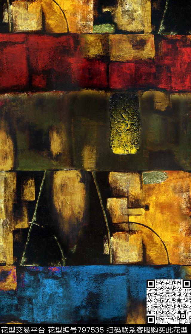 抽象油画几何数码印花华亿平台下载（图片编号: 797535） - 瓦栏（Walan）