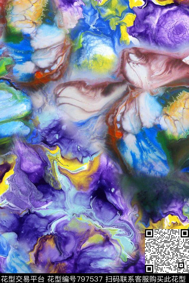 抽象水彩肌理数码印花华亿平台下载（图片编号: 797537） - 瓦栏（Walan）