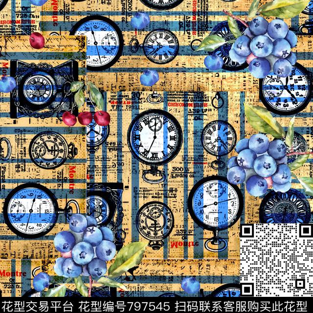 怀旧欧美钟表数码印花华亿平台下载（图片编号: 797545） - 瓦栏（Walan）